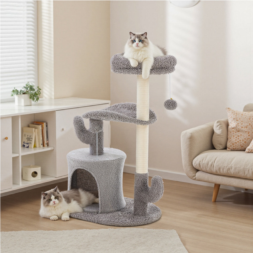 Furrcraft Cactus Cat Tree Tower with Scratching Post & Cozy Cat Condo