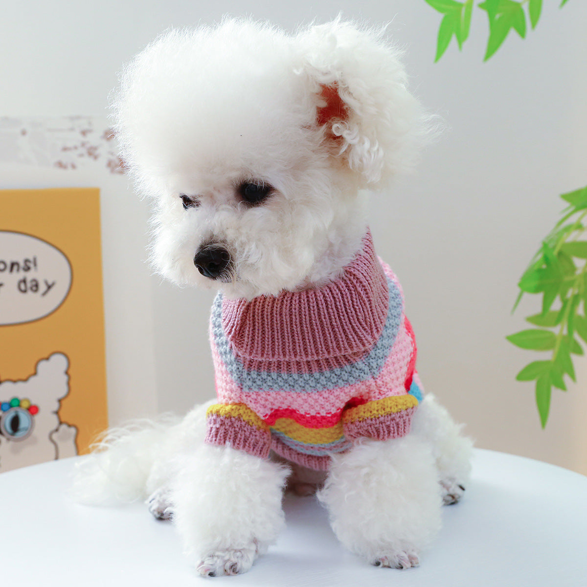 Furrcraft Colorful Striped Pet Sweater – Warm Knit Dog & Cat Winter Clothes