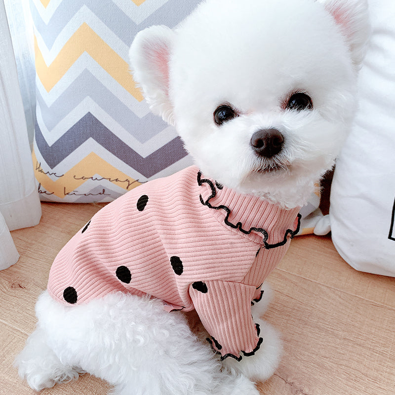 Furrcraft Polka Dot Dog Turtleneck Sweater – Soft Warm Pet Shirt for Small Dogs & Puppies