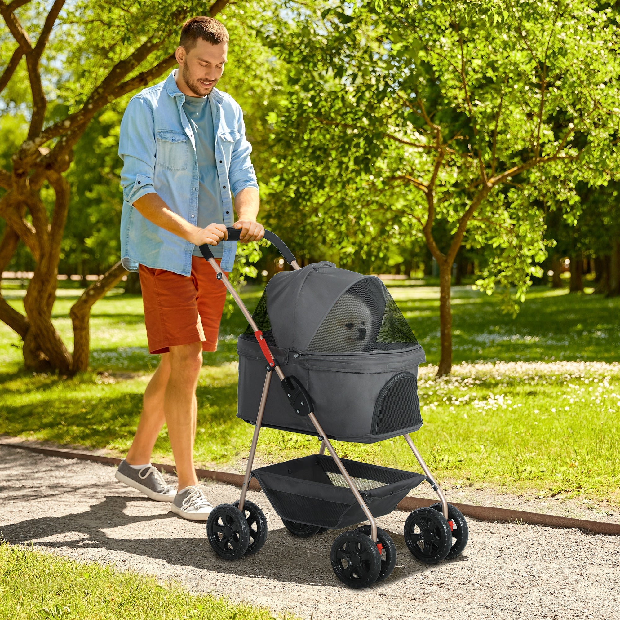 Furrcraft 3-in-1 Foldable Pet Stroller with Detachable Carrier & Storage Basket