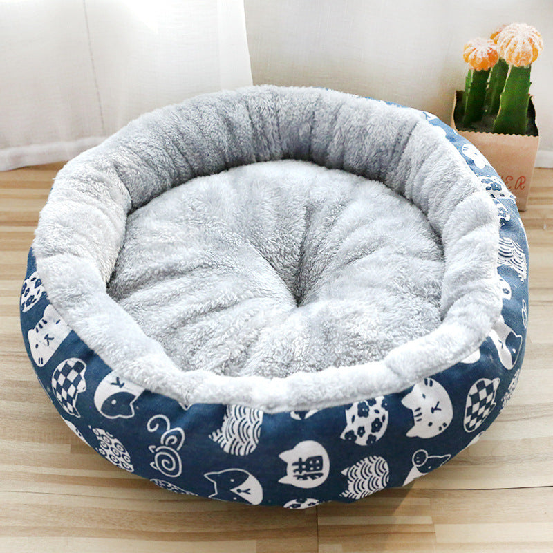 Furrcraft Calming Plush Pet Bed for Cats & Dogs – Soft Round Cozy Sleeping Nest