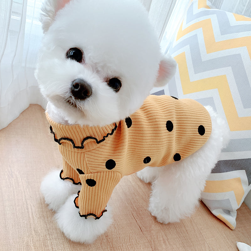 Furrcraft Polka Dot Dog Turtleneck Sweater – Soft Warm Pet Shirt for Small Dogs & Puppies
