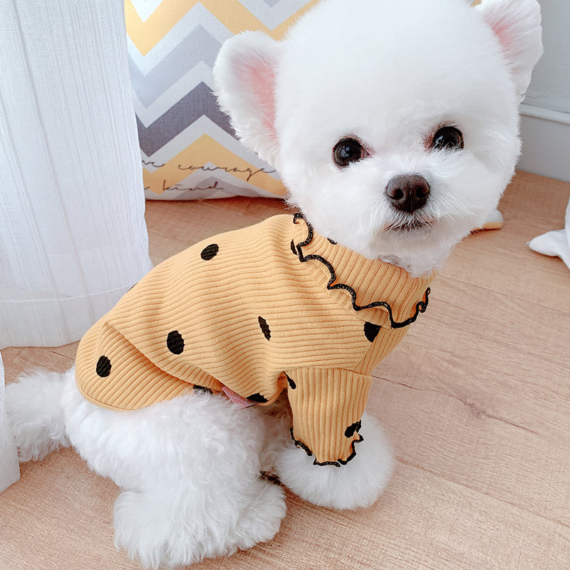 Furrcraft Polka Dot Dog Turtleneck Sweater – Soft Warm Pet Shirt for Small Dogs & Puppies