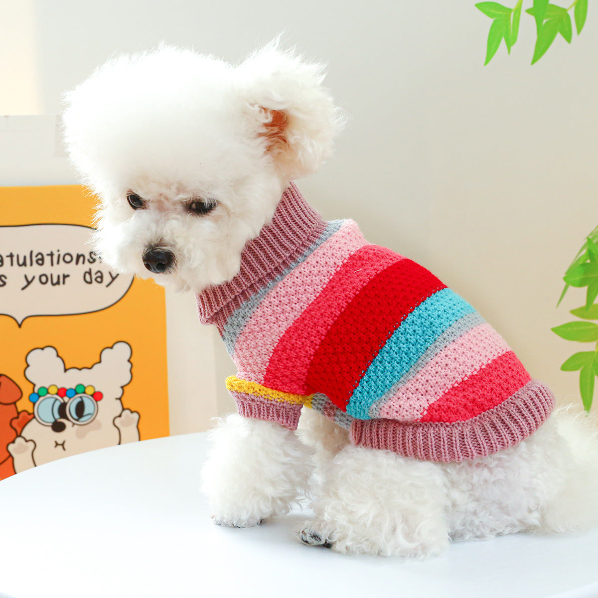 Furrcraft Colorful Striped Pet Sweater – Warm Knit Dog & Cat Winter Clothes