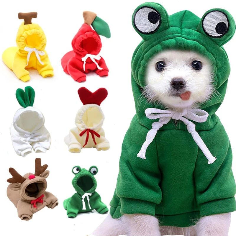 Furrcraft Cute Fruit Dog Hoodie – Warm Winter Fleece Pet Clothes for Small Dogs & Cats