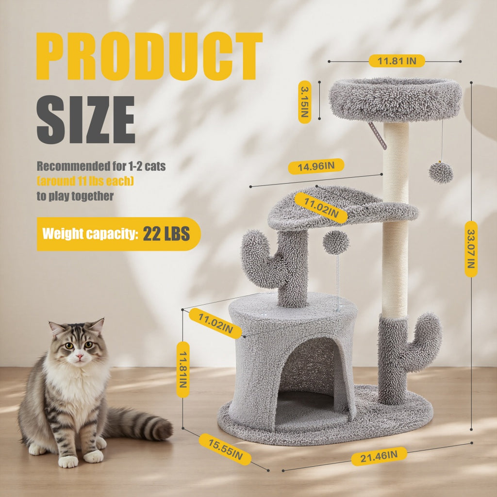 Furrcraft Cactus Cat Tree Tower with Scratching Post & Cozy Cat Condo