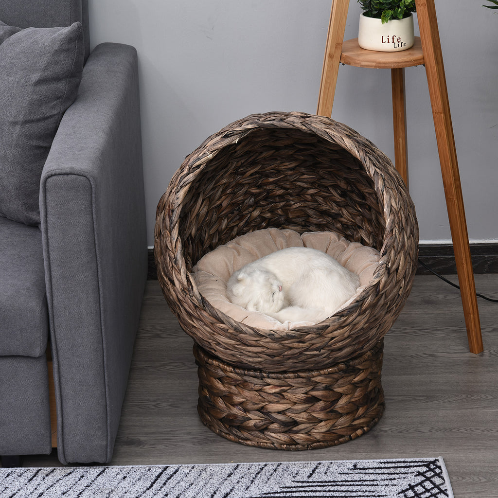 Furrcraft Handmade Wicker Elevated Cat Bed with Cushion – Cozy Indoor Cat House for Cats & Kittens