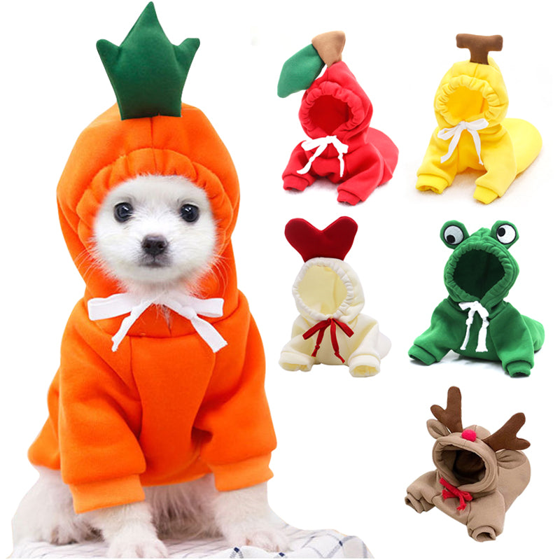 Furrcraft Cute Fruit Dog Hoodie – Warm Winter Fleece Pet Clothes for Small Dogs & Cats