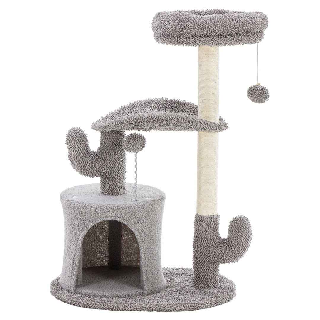 Furrcraft Cactus Cat Tree Tower with Scratching Post & Cozy Cat Condo