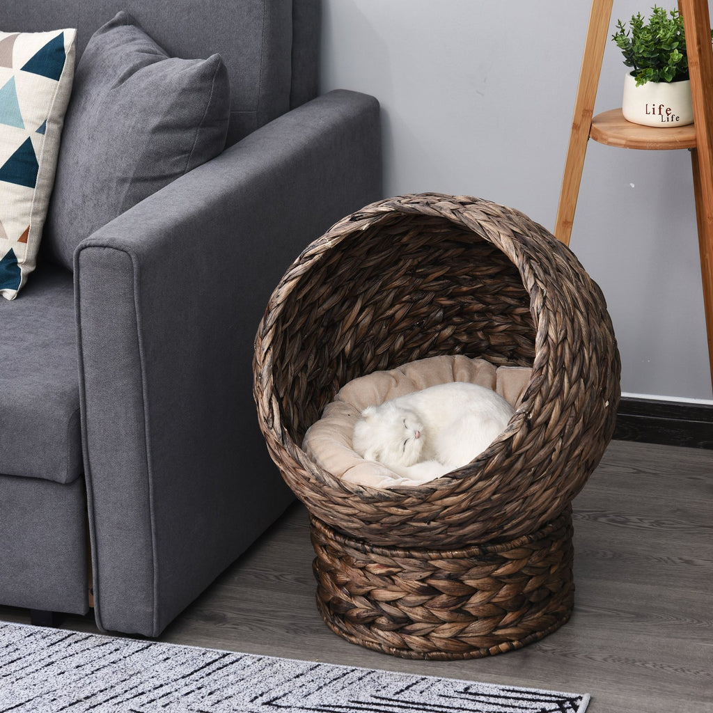 Furrcraft Handmade Wicker Elevated Cat Bed with Cushion – Cozy Indoor Cat House for Cats & Kittens